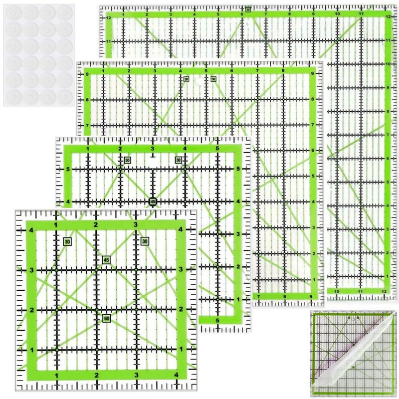 ZICALSO Quilting Rulers,4 Square Quilting Ruler Quilting Templates(4.5"X4.5", 6"X6", 9.5"X9.5", 12.5"X12.5"),Quilting Rulers Acrylic Rulers Fabric Cutting Ruler with Non-Slip Rings for Quilting and Sewing - Image 1